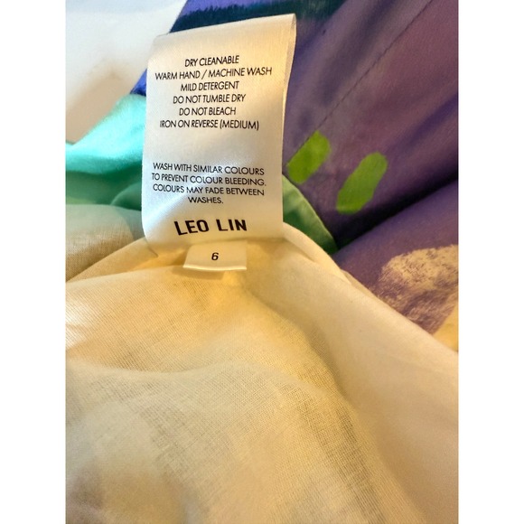 Leo Lin Illusory Mini Dress Belted Flutter Sleeve Ruffle Hem Abstract Print 6 - Picture 7 of 7